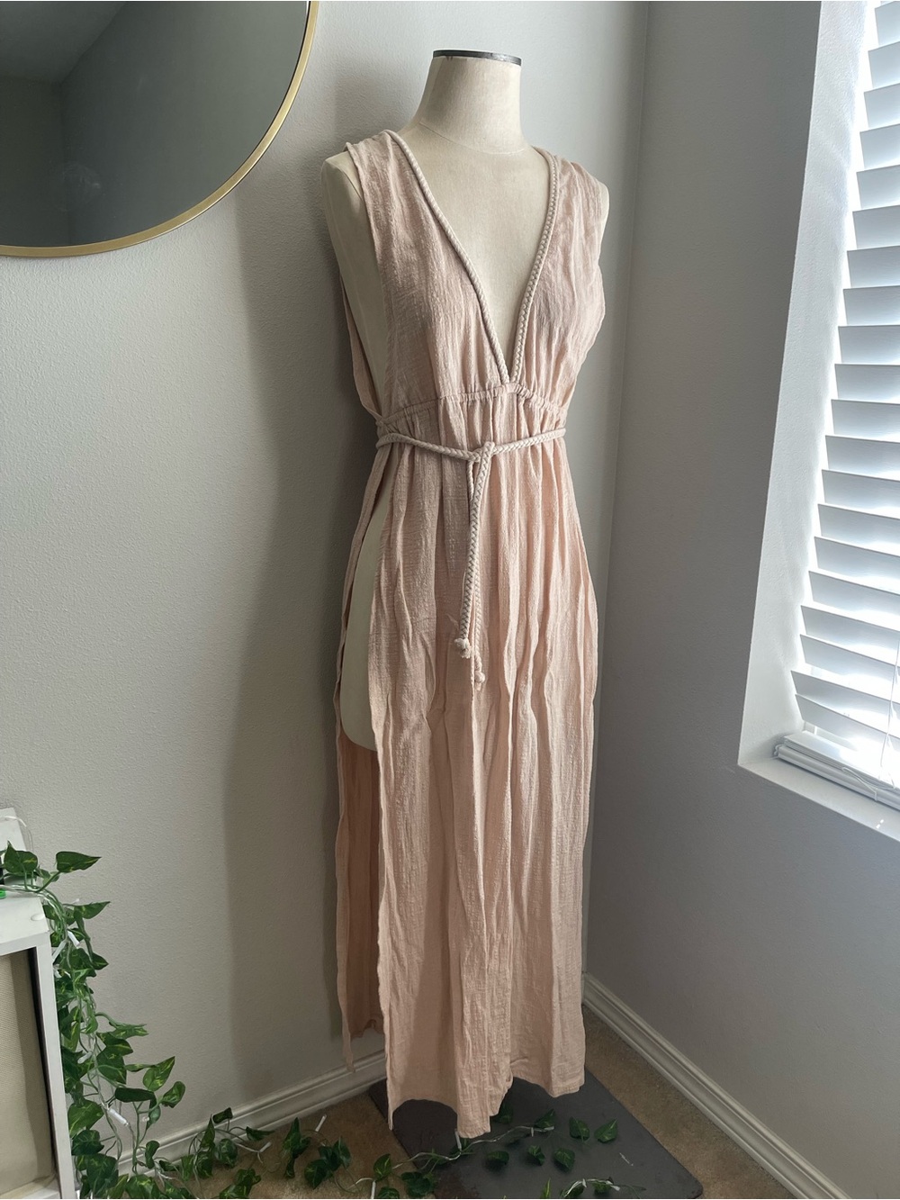 Sleeveless Maxi cover-up with Tie Waist and open slit on both sides